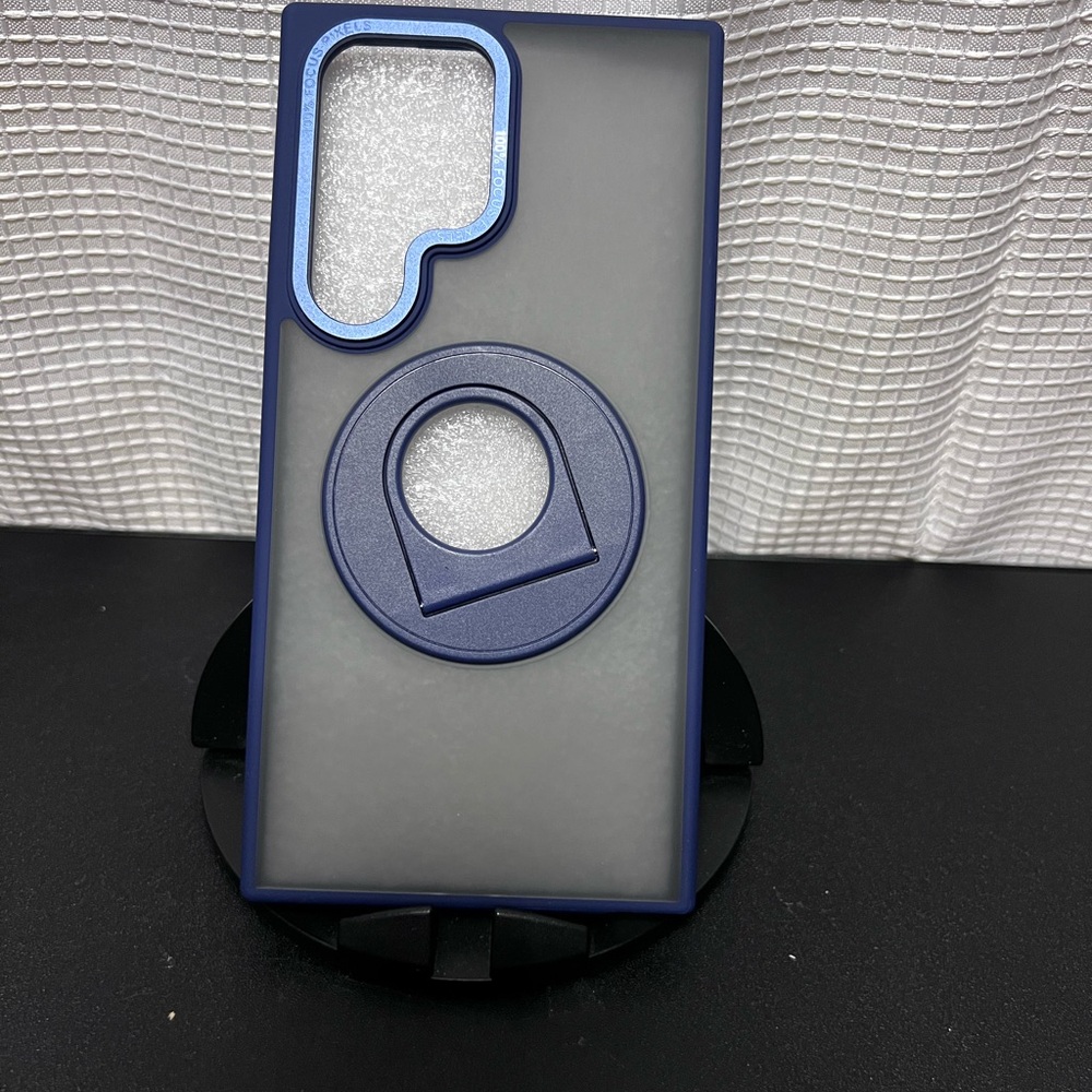Blue and Gray Protective Phone Case with Ring Stand